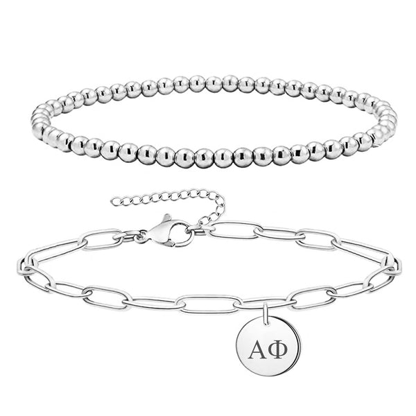 Alpha Phi Sorority Bracelet, Paper Clip and Beaded Bracelet Stainless Steel