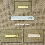 Sorority Bar Necklace Alpha Phi Horizontal Bar Necklace Stainless Steel