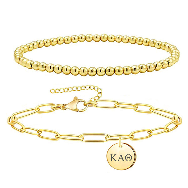 Kappa Alpha Theta Sorority Paper Clip and Beaded Stacked Bracelet