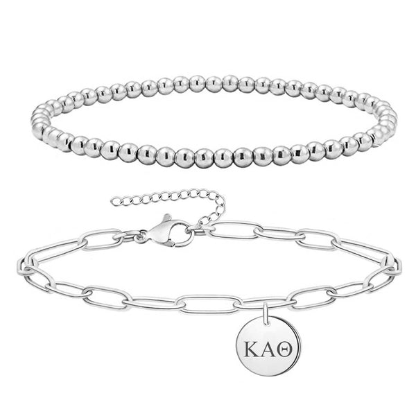 Kappa Alpha Theta Sorority Paper Clip and Beaded Stacked Bracelet Stainless Steel