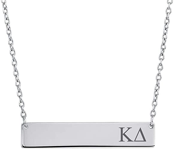 Kappa Delta Horizontal Sorority Bar Necklace Greek Sorority Letters with Adjustable Chain Stainless Steel