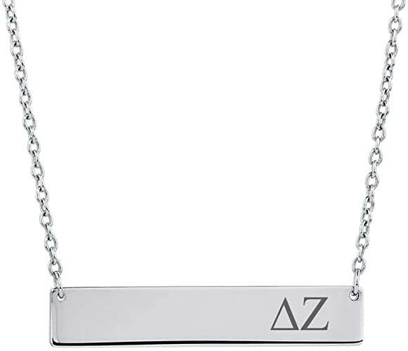 Delta Zeta Sorority Horizontal Bar Necklace Greek Sorority Letters with Adjustable Chain Stainless Steel