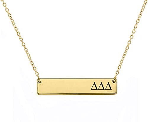 Tri Delta Delta Delta Sorority Horizontal Bar Necklace Greek Sorority Letters with Adjustable Chain