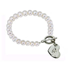 Delta Zeta Sorority Pearl Bracelet with Heart on Toggle Clasp