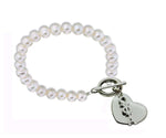 Omega Phi Alpha Sorority Pearl Bracelet with Heart on Toggle Clasp