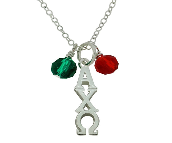 Alpha Chi Omega Sorority Lavalier with Swarovski Crystal Necklace Silver Plated