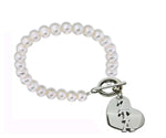 Zeta Tau Alpha Sorority Pearl Bracelet with Heart on Toggle Clasp