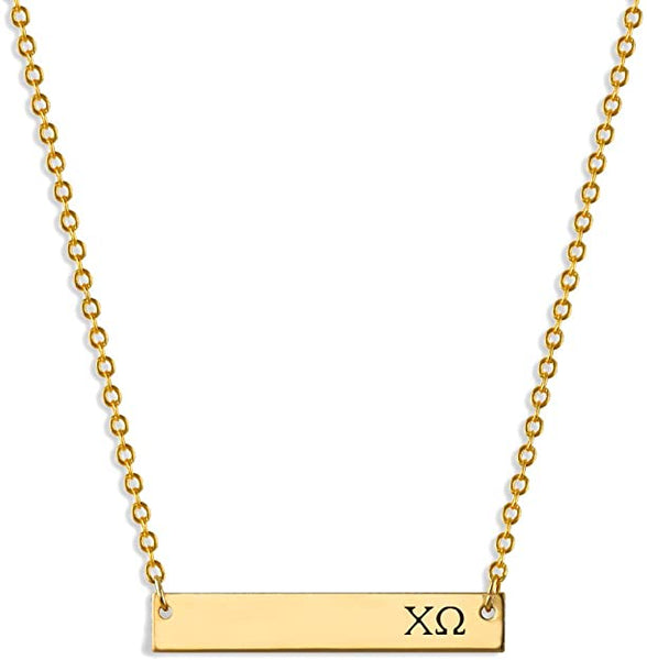 Chi Omega Horizontal Sorority Bar Necklace Greek Sorority Letters with Adjustable Chain, Sorority Jewelry Necklace, Sorority Gift Idea, Sorority Little Big Gift Idea