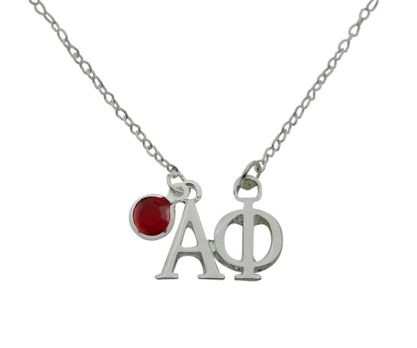 Alpha Phi Floating Sorority Lavalier Necklace with Gemstone