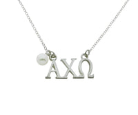Alpha Chi Omega Floating Sorority Lavalier Necklace with Pearl - DKGifts.com