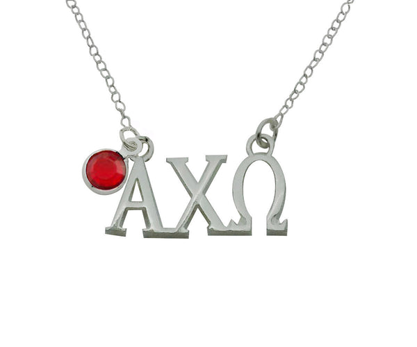 Alpha Chi Omega Floating Sorority Lavalier Necklace with Gemstone