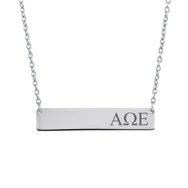 Sorority Bar Necklace Alpha Omega Epsilon Horizontal Bar Necklace Stainless Steel