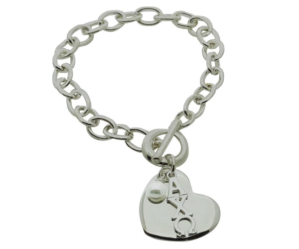 Alpha Chi Omega Sorority Bracelet with Heart and Pearl Dangle - DKGifts.com