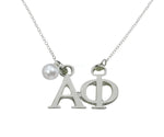 Alpha Phi Floating Sorority Lavalier Necklace with Pearl