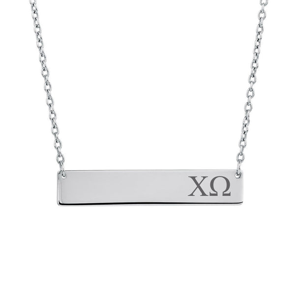 Sorority Bar Necklace Chi Omega Horizontal Bar Necklace Stainless Steel
