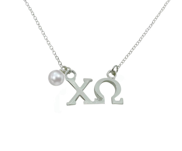 Chi Omega Floating Sorority Lavalier Necklace with Pearl