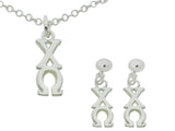 Chi Omega Matching Greek Sorority Lavalier Necklace and Earring Set