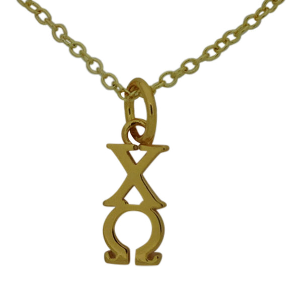 Chi Omega Greek Sorority Lavalier Drop Charm Pendant Necklace Gold Filled