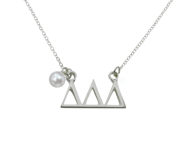 Tri Delta Delta Delta Floating Sorority Lavalier Necklace with Pearl