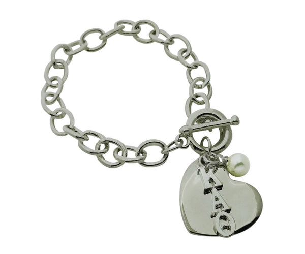 Kappa Alpha Theta Sorority Bracelet with Heart and Pearl Dangle - DKGifts.com