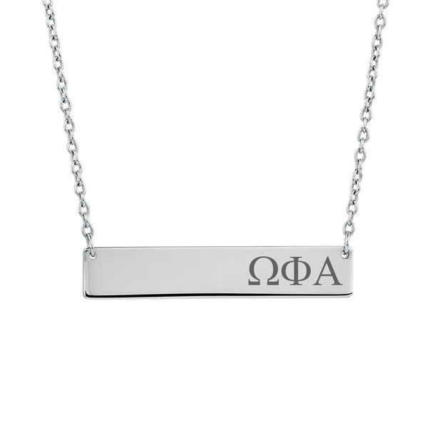 Sorority Bar Necklace Omega Phi Alpha Horizontal Bar Necklace Stainless Steel