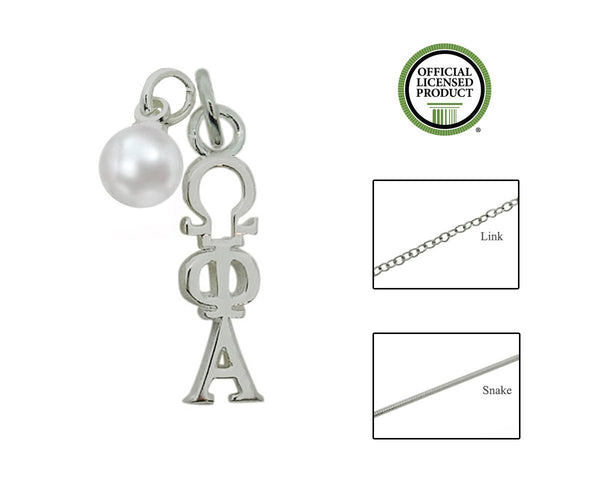 Omega Phi Alpha Sorority Lavalier Necklace with Pearl - DKGifts.com