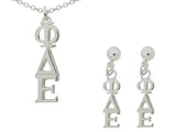 Phi Delta Epsilon Matching Greek Sorority Lavalier Necklace and Earring Set