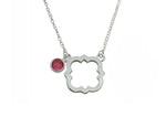 Phi Mu Quatrefoil Floating Sorority Lavalier Necklace with Gemstone