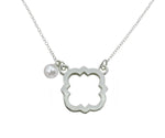 Phi Mu Quatrefoil Floating Sorority Lavalier Necklace with Pearl
