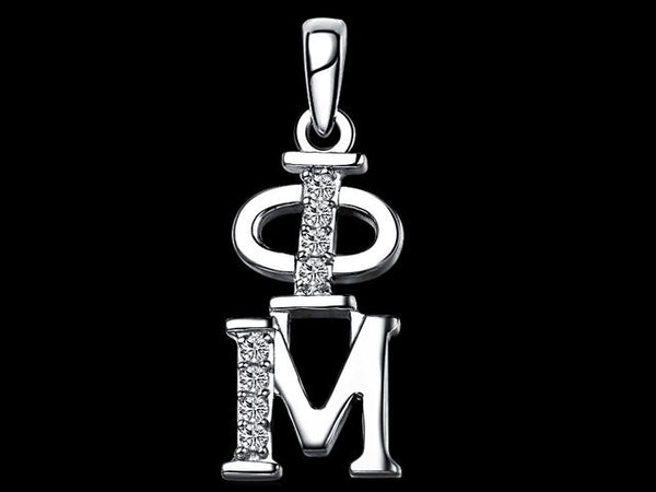 Phi Mu Synthetic Diamond Sorority Lavalier Necklace Sterling Silver - DKGifts.com