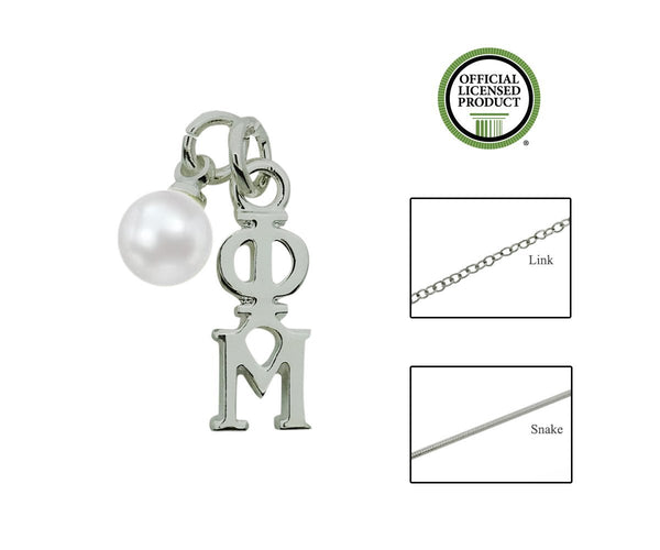 Phi Mu Sorority Lavalier Necklace with Pearl - DKGifts.com