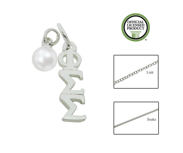 Phi Sigma Sigma Sorority Lavalier Necklace with Pearl - DKGifts.com