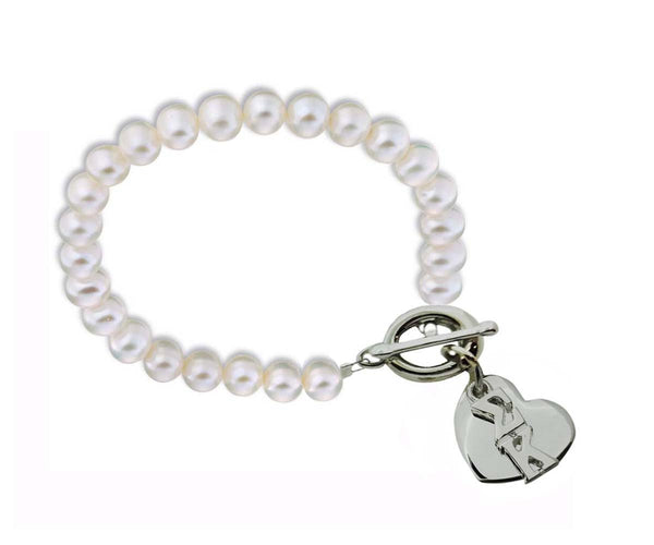 Sigma Kappa Pearl Sorority Bracelet with Heart on Toggle Clasp