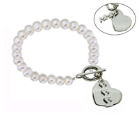 Tri Sigma Sigma Sigma Pearl Sorority Bracelet with Heart and Toggle Clasp