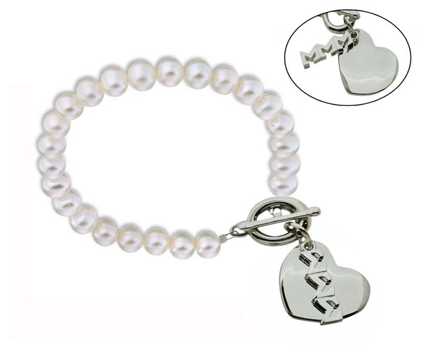 Tri Sigma Sigma Sigma Pearl Sorority Bracelet with Heart and Toggle Clasp