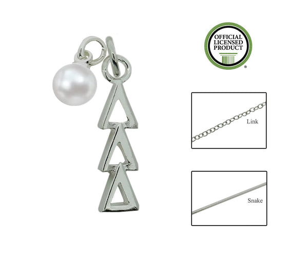 Tri Delta Delta Delta Sorority Lavalier Necklace with Pearl - DKGifts.com