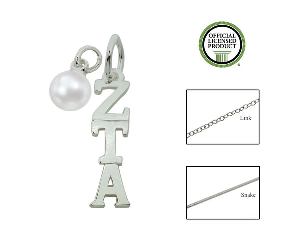 Zeta Tau Alpha Sorority Lavalier Necklace with Pearl - DKGifts.com