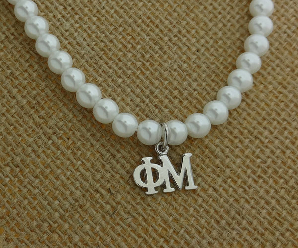 Phi Mu Sorority Pearl Necklace Sorority Pearl Lavalier Necklace Jewelry with 2" Extender
